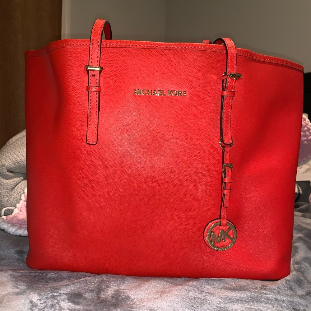 Michael Kors Leather Burnt Orange Colored Tote Bag